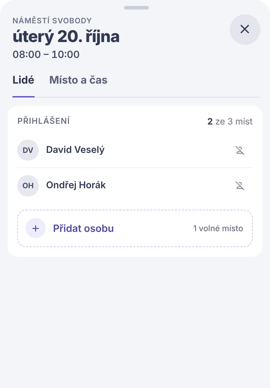 Snippet: shift details – two of three signed up, Add person button.