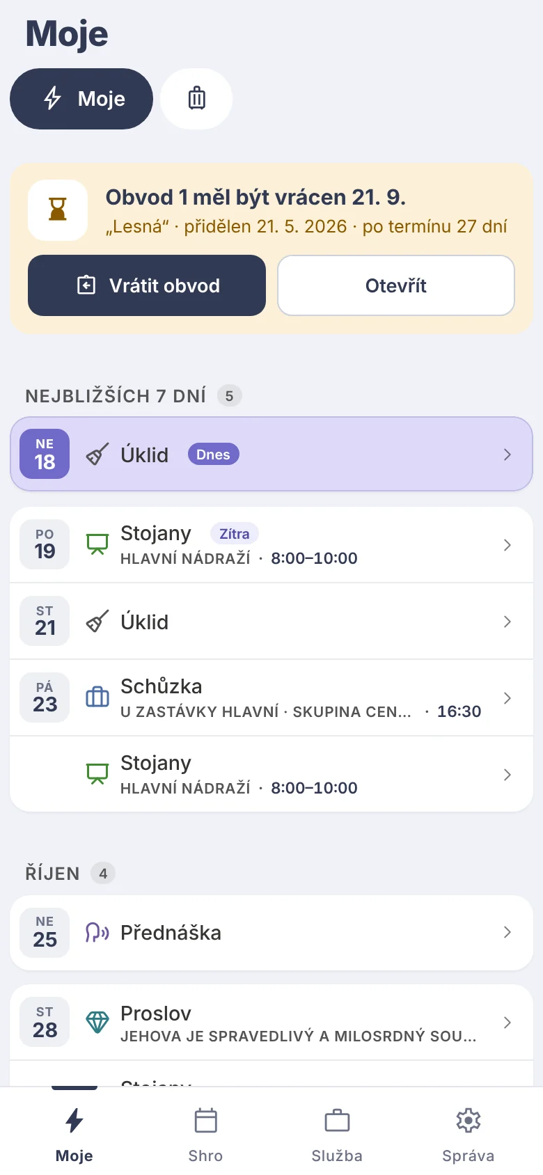 The app on a phone: the Mine screen with upcoming assignments.