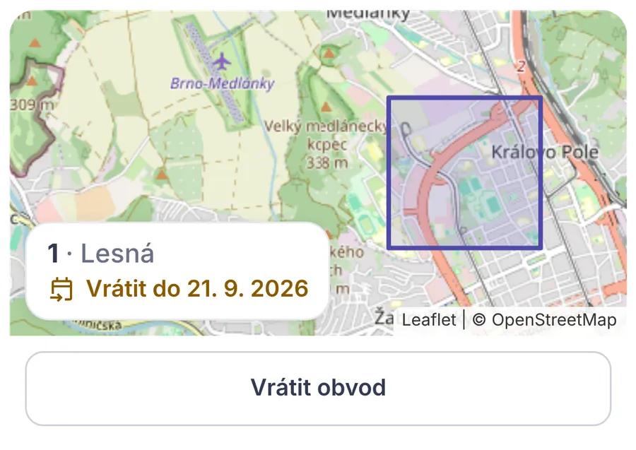 Snippet: my territory on a map with the return date.