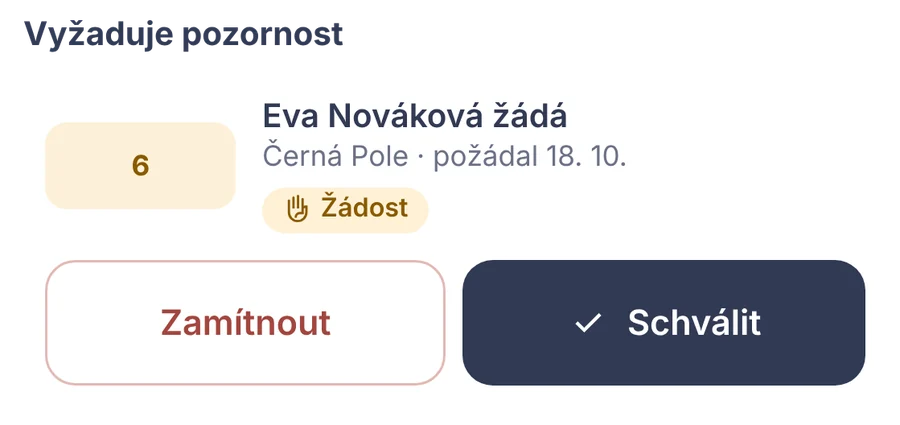 Snippet: a territory request with Decline and Approve buttons.